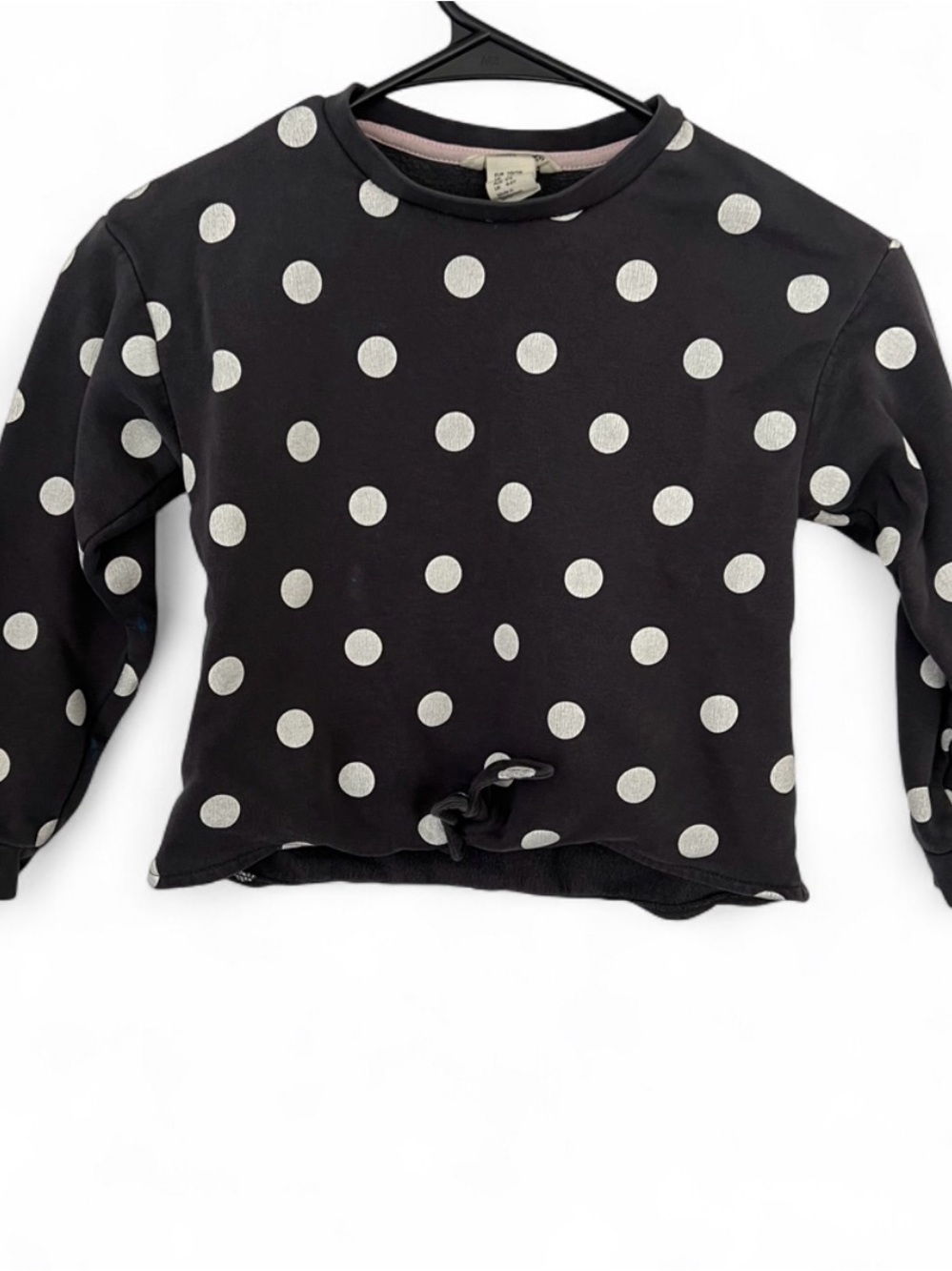 H&M Black Long Sleeve Polka Dot Tee with Front Knot